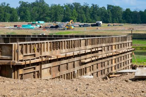 Iron formwork concrete foundation Stock Photos