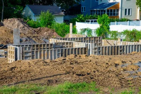 Iron formwork for foundation Stock Photos