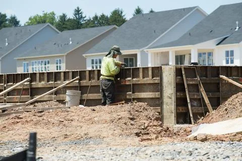 Iron formwork foundations house site steel frame ground metal steel Stock Photos