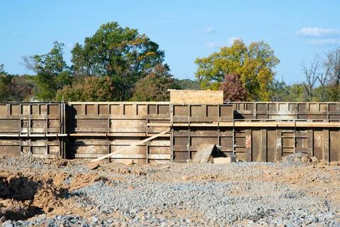 Iron formwork foundations house site steel frame ground Stock Photos