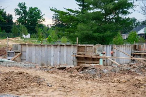 Iron formwork foundations house site steel frame ground metal steel Stock Photos