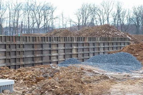 Iron formwork foundations house site steel frame ground Stock Photos