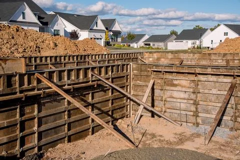 Iron formwork for a new foundation Stock Photos