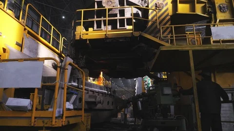 Iron foundry. Continuous casting machine.  Casting of steel Stock Footage 122493148
