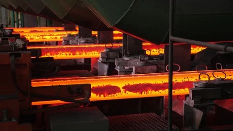 Iron foundry. Continuous casting machine. Production of steel billets Stock Footage 122493401