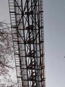 Iron frame structure of the bridge seen from below Stock Photos