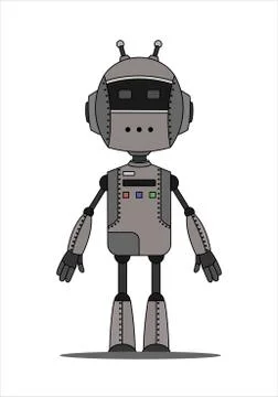 Iron Friendly Android Robot Character With Two Antennas. Stock Illustration