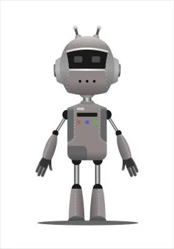 Iron Friendly Android Robot Character With Two Antennas. Stock Illustration
