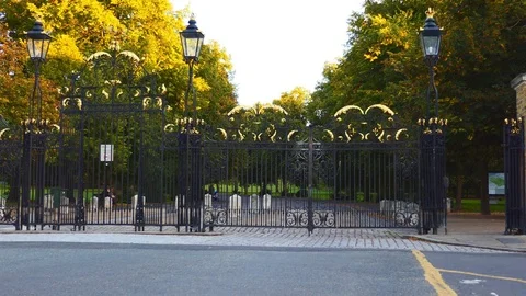 The iron gate of the city park. Stock Footage 80910449