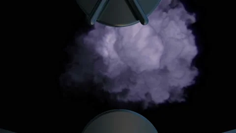 Iron hatch closes panoramic view to the gray smoke coming from the darkness. Saf Stock Footage 110065917