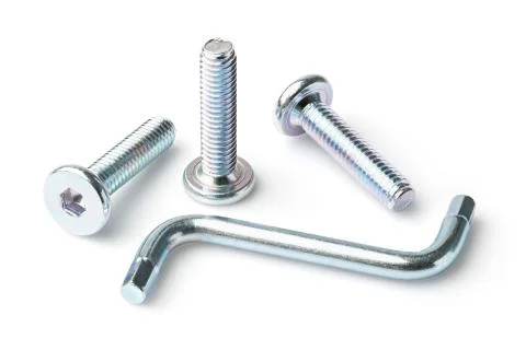 Iron hexagonal screw with hex key Stock Photos