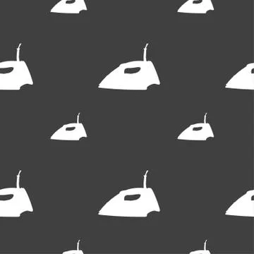 Iron icon sign. Seamless pattern on a gray background. Vector Stock Illustration