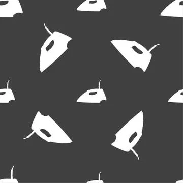 Iron icon sign. Seamless pattern on a gray background. Vector Stock Illustration