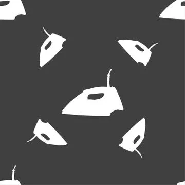 Iron icon sign. Seamless pattern on a gray background. Vector 스톡 일러스트