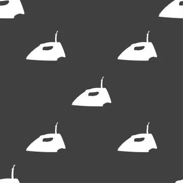 Iron icon sign. Seamless pattern on a gray background. Vector Stock Illustration
