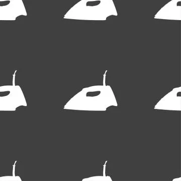 Iron icon sign. Seamless pattern on a gray background. Vector Stock Illustration