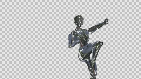 Iron Man - Android Fighter - II - MS - Slow Motion - Alpha Channel Stock Footage 60835769
