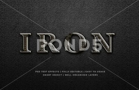 Iron metal 3d text style effect mockup - PSD Template PSD Template