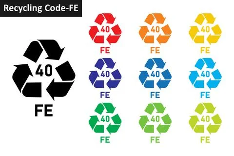 Iron metal recycling code icon set. Metal recycling symbols 40 FE. Stock Illustration