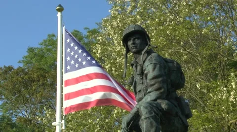 The ‘Iron Mike’ memorial to the 82nd Airborne, La Fière bridge, Normandy. Stock Footage