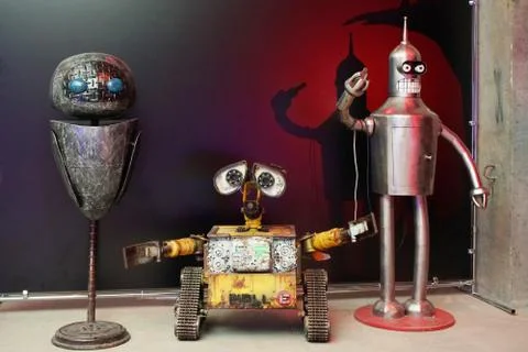Iron mock robots WALL-E robot toy character shape WALL-E animated film Stock Photos