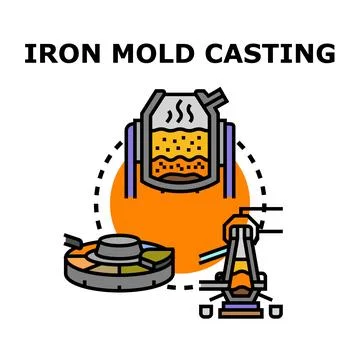 Iron mold casting process with foundry furnace industry Stock Illustration