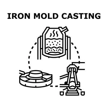 Iron mold casting process with foundry furnace industry Stock Illustration