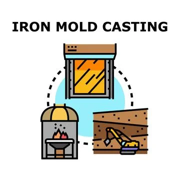Iron mold casting production process illustration concept Stock Illustration