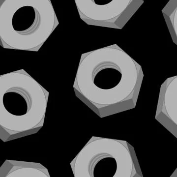 Iron Nuts on a black background seamless pattern. Vector background of metall Stock Illustration