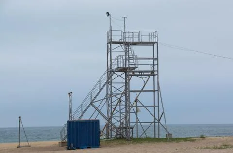 Iron Observation Post On The Beach Stock Photos