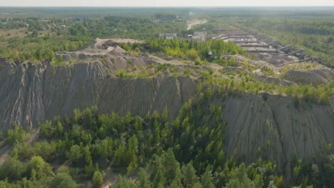 Iron ore granite quarry mining aerial drone industrial view mineral career Stock Footage 252615674