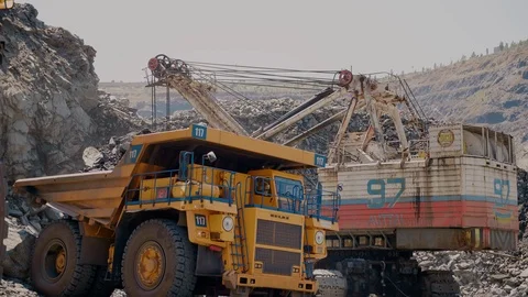 Iron ore loading in a mining truck Stock Footage 116775811