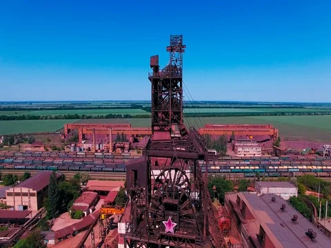 Iron ore Mine Industrial Complex. Aerial Stock Footage 76325420