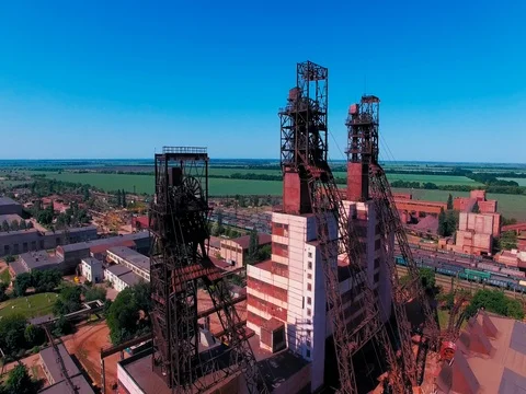 Iron ore Mine Industrial Complex. Aerial Stock Footage 76330125