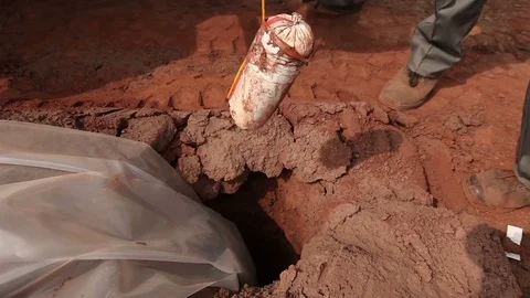 Iron ore mining, preparing for blasting in a quarry mining iron ore, Explosive Stock-Footage 76355099