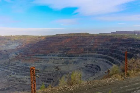 Iron ore open pit mining, quarry. Stock Photos