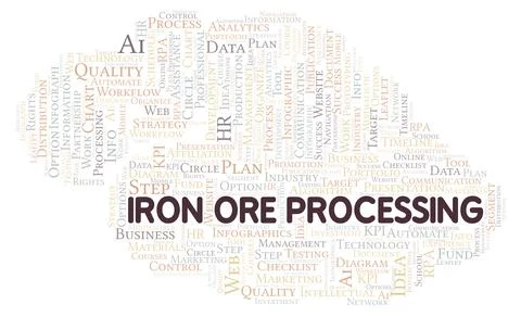 Iron Ore Processing typography word cloud create with the text only. Illustrazione stock