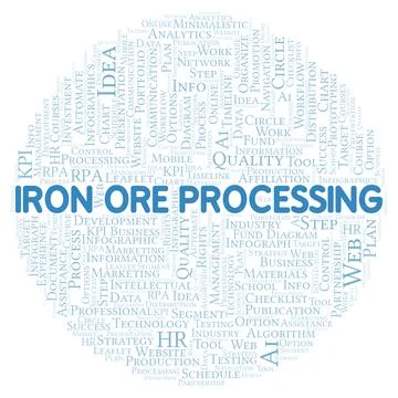 Iron Ore Processing typography word cloud create with the text only. イラスト素材