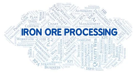 Iron Ore Processing typography word cloud create with the text only. イラスト素材