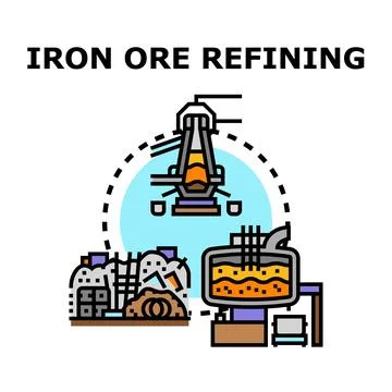 Iron ore refining process transforming raw materials イラスト素材