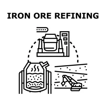 Iron ore refining process transforming raw material in metallurgy Stock Illustration