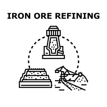 Iron ore refining process transforming material into metal Stock Illustration
