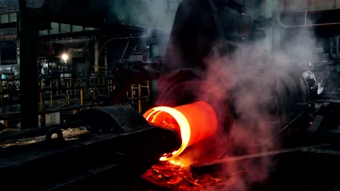 Iron pipe centrifugal pipe casting machine at the foundry Stock Footage 231985650