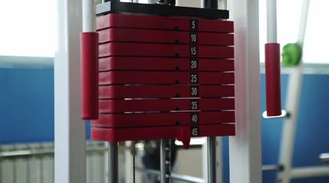 Iron Plates of Weight Training Machine / Plates of Weight Training Equipment Stock Footage 62445772
