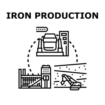 Iron production process with mining and factory Ilustración de archivo