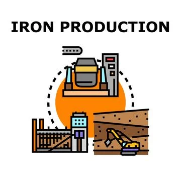 Iron production process with mining and factory Stock Illustration
