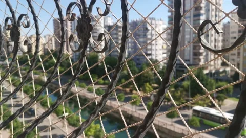 Iron railing and netting for children and pets Stock Footage 213967115