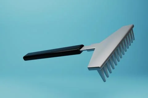Iron rake with black handle, 3d render Stock Illustration