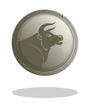 Iron round shield of gladiator withemblem of bull head. Element of protection Stock Illustration