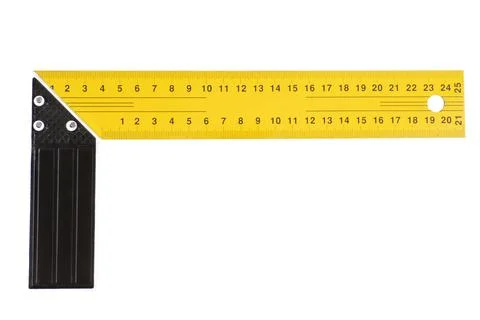 Iron ruler with angle bar, set square, isolated on a white background Stock Photos